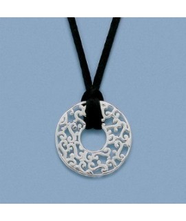 Collier disque dentelle argent