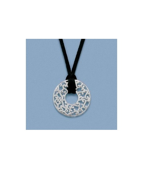 Collier disque dentelle argent