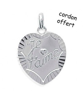 Pendentif Coeur Je t'aime Argent + cordon offert