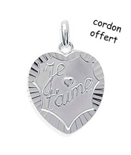 Pendentif Coeur Je t'aime Argent + cordon offert