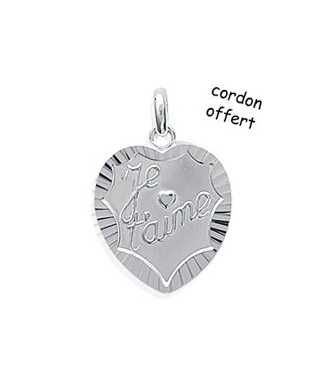 Pendentif Coeur Je t'aime Argent + cordon offert