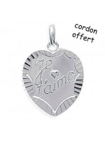 Pendentif Coeur Je t'aime Argent + cordon offert