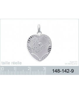 Pendentif Coeur Je t'aime Argent + cordon offert