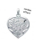 Pendentif Coeur Je t'aime Fleurs + cordon offert