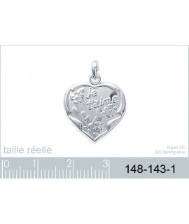 Pendentif Coeur Je t'aime Fleurs + cordon offert