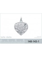 Pendentif Coeur Je t'aime Fleurs + cordon offert