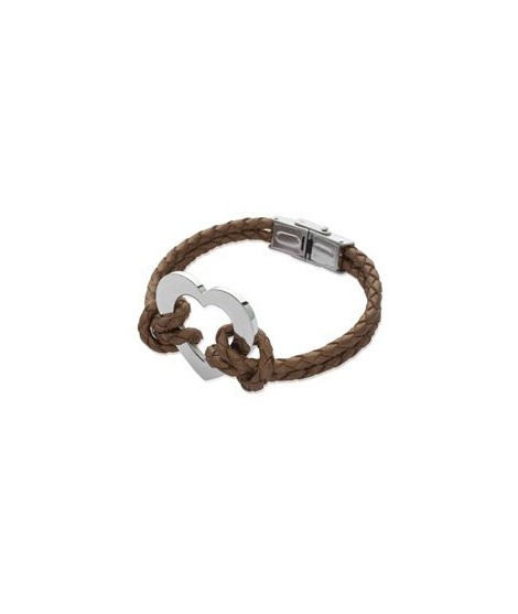 Bracelet Cuir Chocolat et Coeur Acier