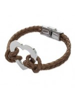 Bracelet Cuir Chocolat et Coeur Acier