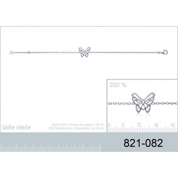 Bracelet De Cheville Papillon Argent 925 Plaqué Or Blanc – Boho Chic Réglable 22-26 Cm