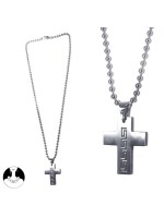 Collier Acier Croix Gravée 50 cm