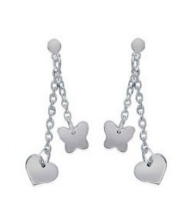 Boucles d'Oreilles Coeur Papillon Argent