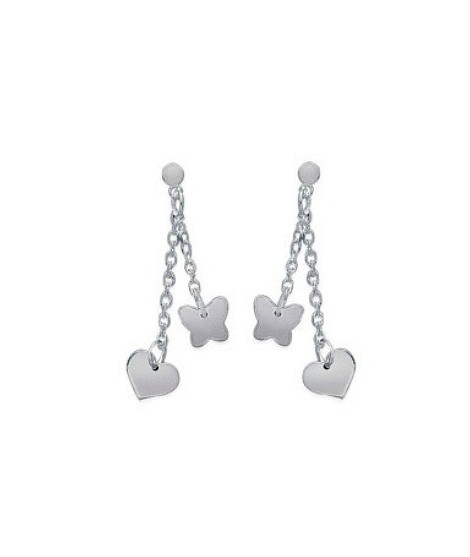 Boucles d'Oreilles Coeur Papillon Argent