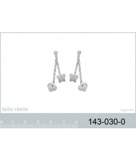 Boucles d'Oreilles Coeur Papillon Argent