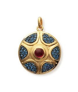 Pendentif Rond Plaqué Or Bleu Rouge