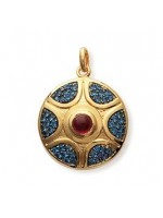 Pendentif Rond Plaqué Or Bleu Rouge