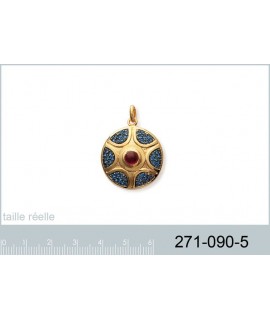 Pendentif Rond Plaqué Or Bleu Rouge