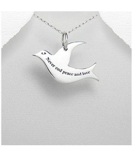 Pendentif Colombe Peace and Love Argent