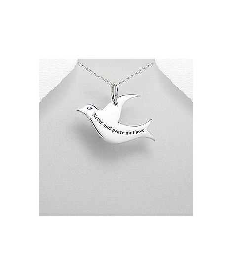 Pendentif Colombe Peace and Love Argent