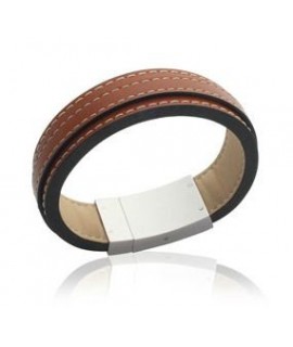 Bracelet Epais Cuir Acier Marron