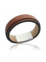 Bracelet Epais Cuir Acier Marron