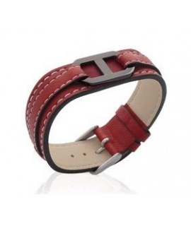 Bracelet Cuir Acier Rouge