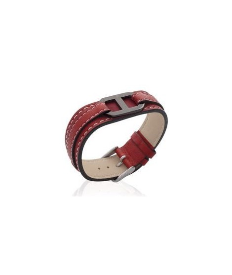 Bracelet Cuir Acier Rouge