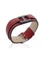 Bracelet Cuir Acier Rouge