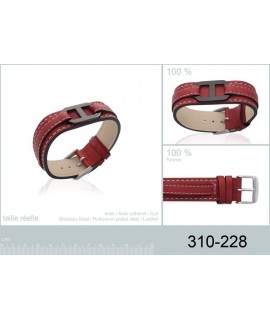 Bracelet Cuir Acier Rouge