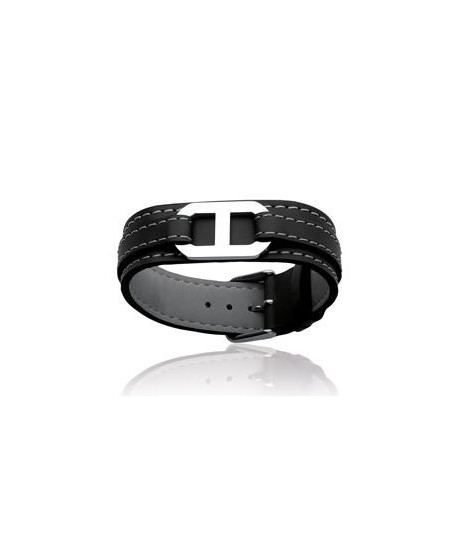 Bracelet Cuir Acier Noir