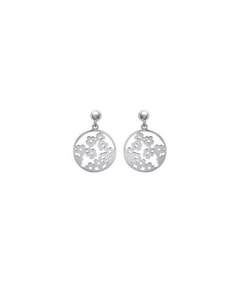 Boucles d'oreilles rond fleurs argent