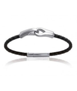 Bracelet menottes cuir et acier