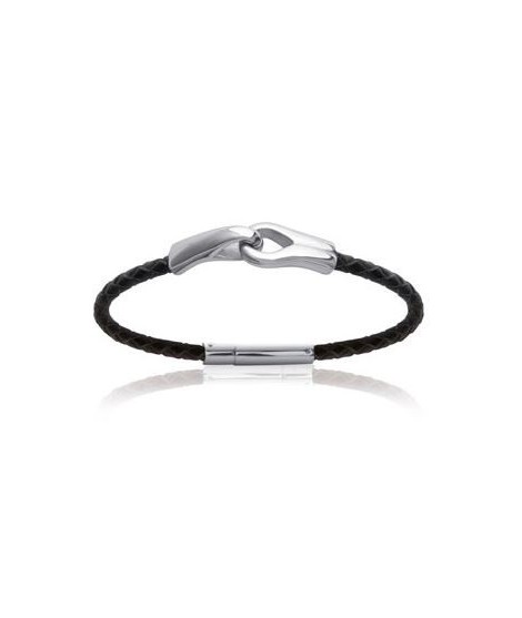 Bracelet menottes cuir et acier