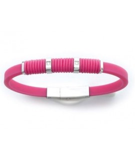 Bracelet rose acier caoutchouc zirconium