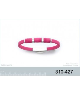 Bracelet rose acier caoutchouc zirconium