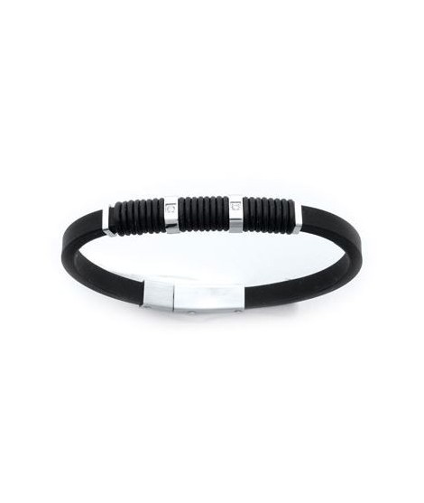 Bracelet noir acier caoutchouc zirconium