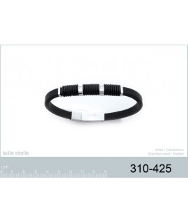 Bracelet noir acier caoutchouc zirconium