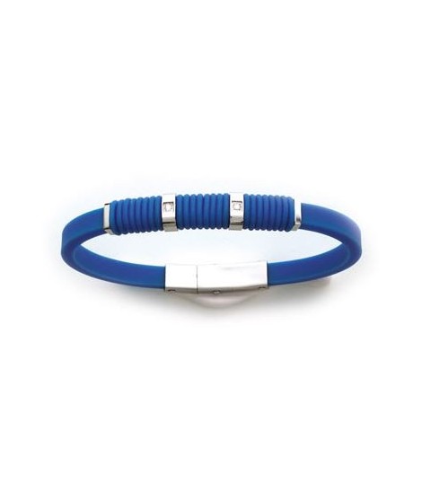 Bracelet bleu acier caoutchouc zirconium