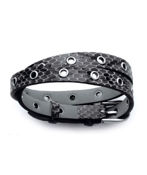 Bracelet Cuir Noir Acier Trous