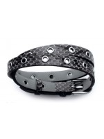 Bracelet Cuir Noir Acier Trous