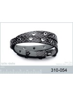 Bracelet Cuir Noir Acier Trous