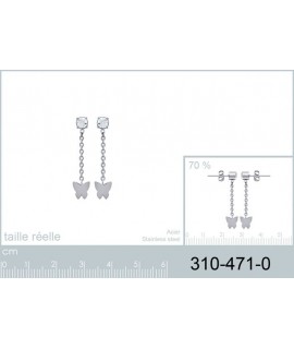 Boucles d'oreilles Papillon Zirco Acier