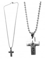 Collier Acier Croix Gravée 50 cm