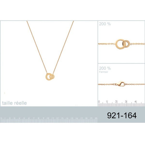 Collier plaqué or nacre motif anneau perlé 42 à 45 cm