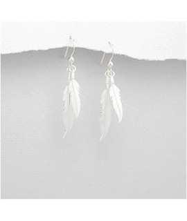 Boucles d'oreilles plumes indiennes argent