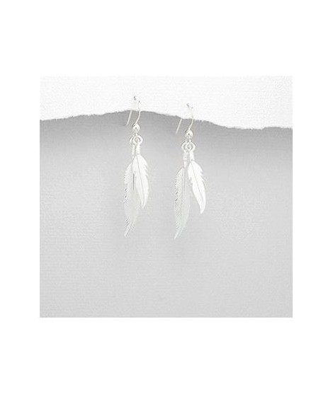 Boucles d'oreilles plumes indiennes argent