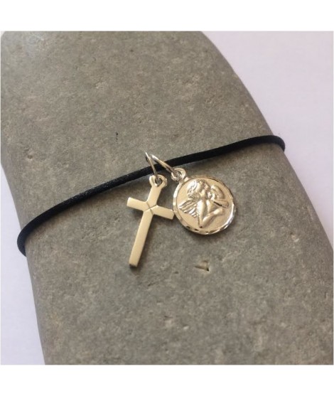 Bracelet Ange Croix Argent cordon