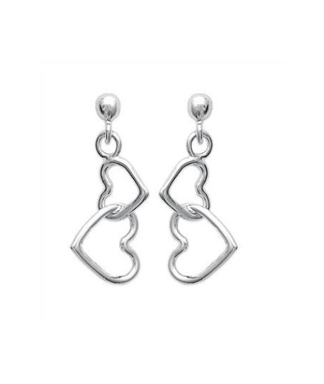 Boucles d'oreilles 2 coeurs argent