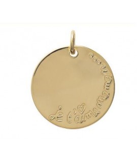 Pendentif médaille Je t'aime maman plaqué or