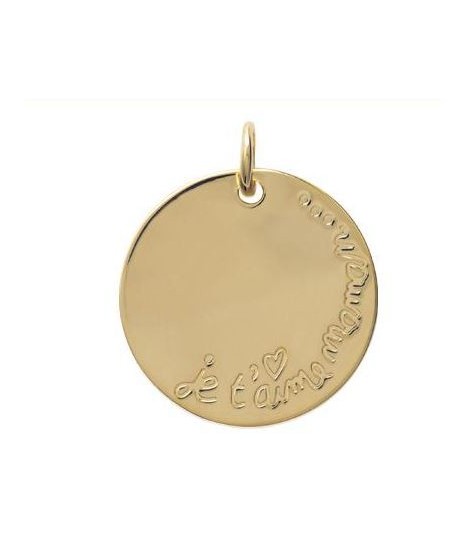 Pendentif médaille Je t'aime maman plaqué or