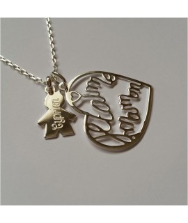 Collier enfant gravé et coeur "je t'aime maman"